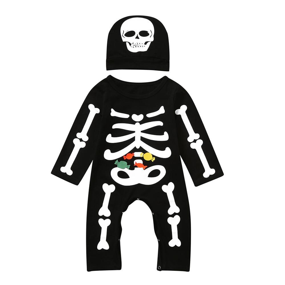 Ropa infantil de Halloween para bebés y niñas, de calavera Pelele con estampado de dibujos animados, Mono de manga larga, ropa para bebés: 18 meses