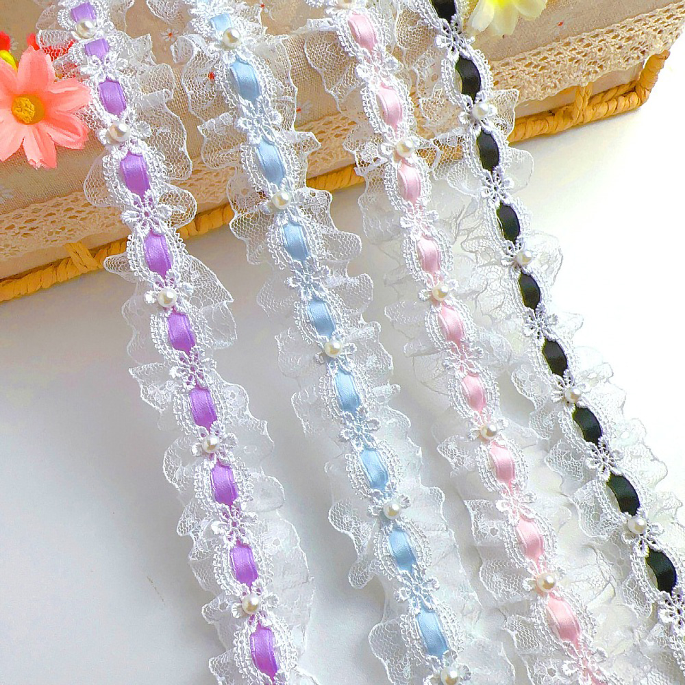 1 yarda de encaje de tul de Lolita, adornos con volantes, ribete de tela, cinta de satén, ropa para muñecas DIY, cortina, decoración de muebles, 3,5 cm de ancho