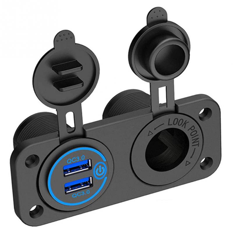 Universal Car Charger 12V 24V 200W Splitter Motorcycle Quick 3.0 For Boat RV Dual USB Waterproof Lighter Socket Easy Install