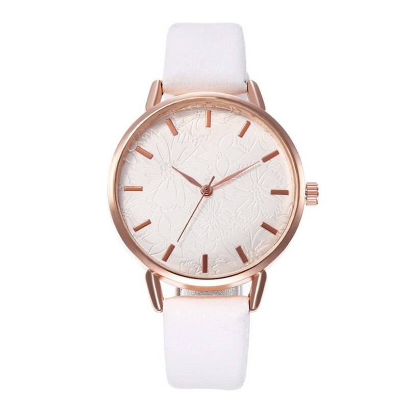 Dames Student Horloge Mode Creatieve Reliëf Bloemen Quartz Horloge Luxe Vrouw Rvs Horloge Relogio Feminino: WHITE