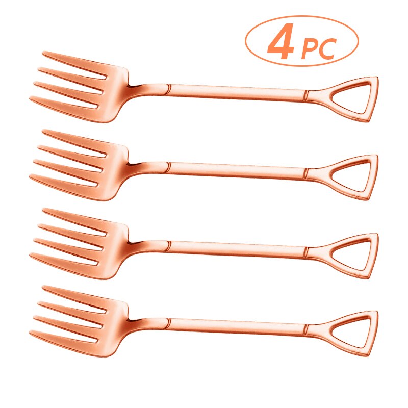 4 stk skovl gaffel ske sæt 304 rustfrit stål dessert gaffel frugt pick børneservice tilbehør til fest madlavning: 4pc roseguld