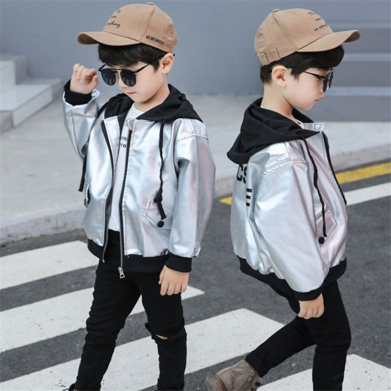 Kids Sport Leren Jas Herfst Jongens Meisje Hoodies Jas Reflecterende Zilveren Lange Mouwen Bovenkleding Ademende Unisex Windjack 3-9Y