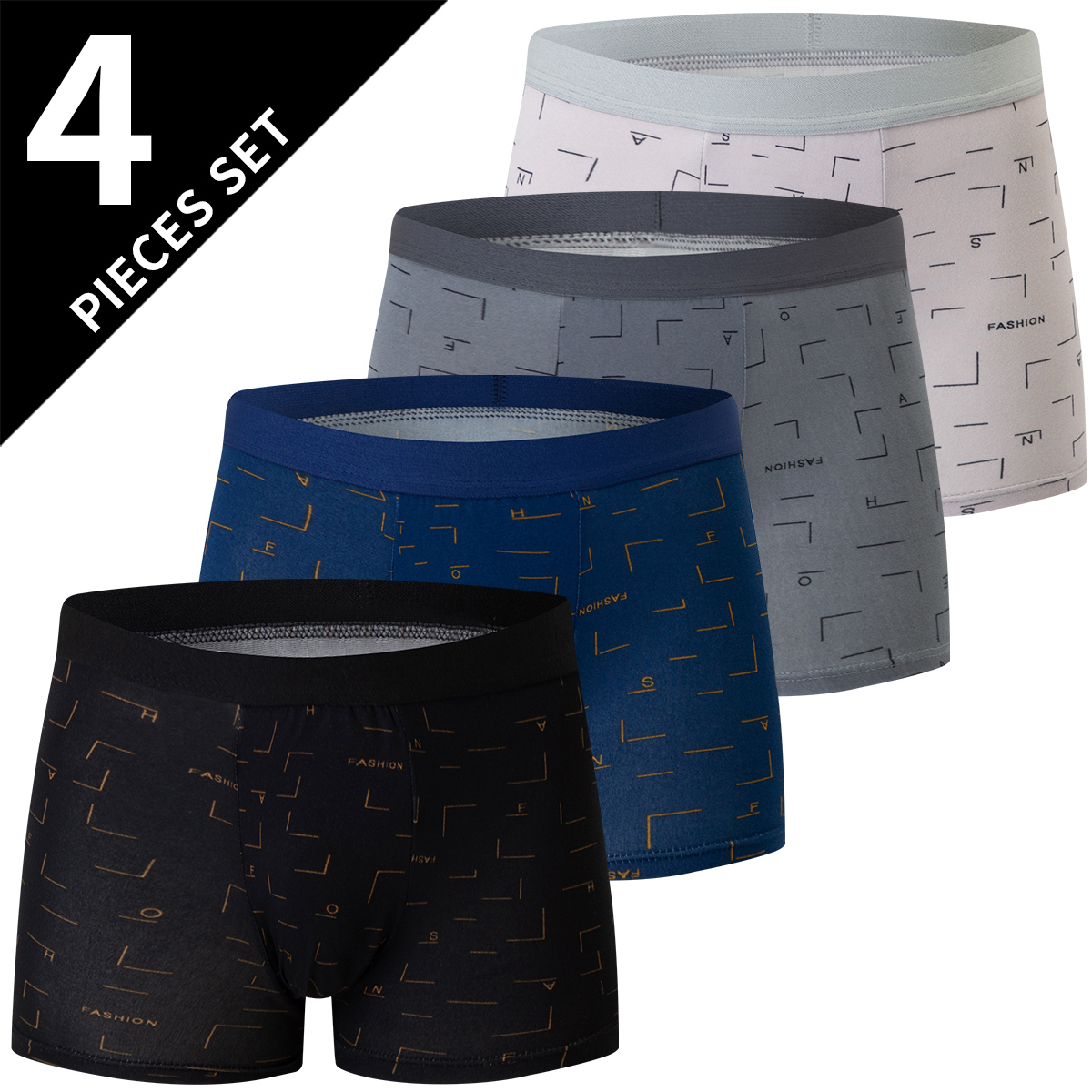 4-teilige Herrenmode-Druck-Mix-and-Match-Unterwäsche, Strandshorts, bequem, atmungsaktiv, Teenager, Übergröße 5XL6XL Boyshort.: XXL / green