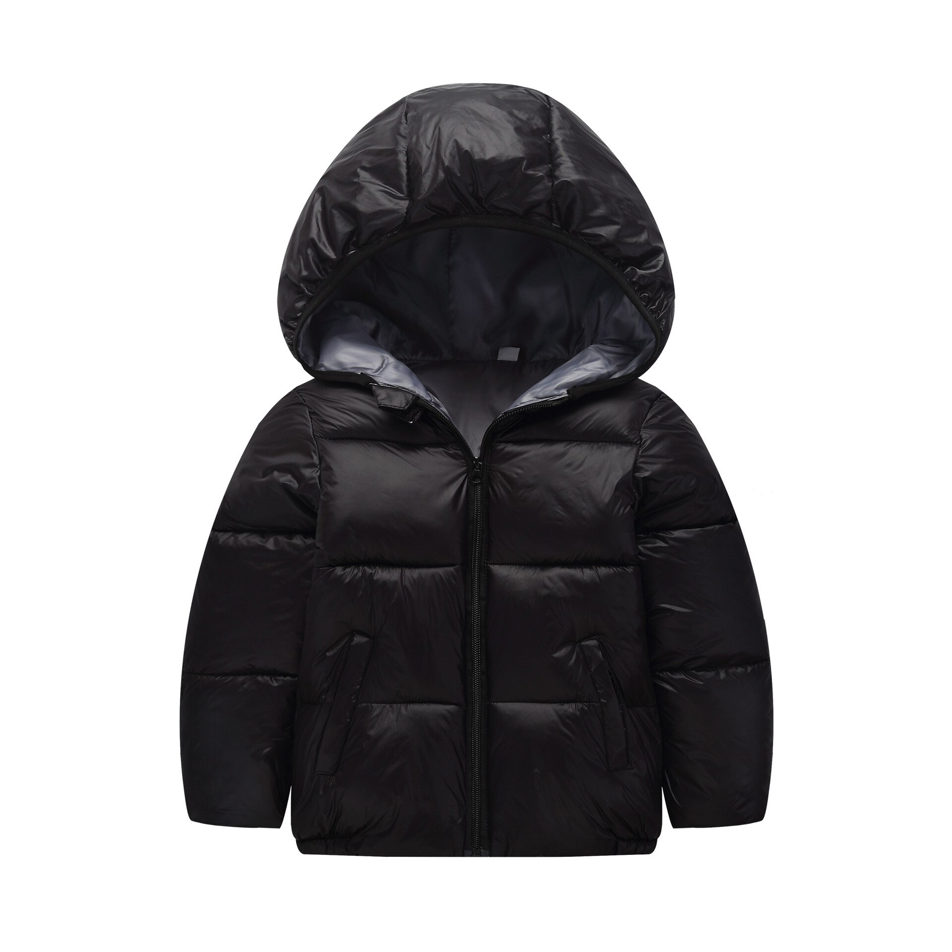 Warm Winddicht Katoen Gewatteerde Jas Voor Kinderen Korte Stijl Down Katoenen Kleding Hooded Effen Kleur Jongens Kids Winter Kleding: Black / 3T