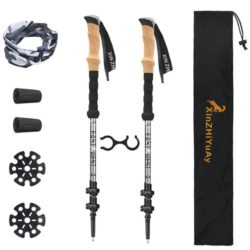 210g/pc Nordic Walking Stick Carbon Fiber External Quick Lock Trekking Pole Hiking Telescope Stick Shooting Crutch Senderismo: silver