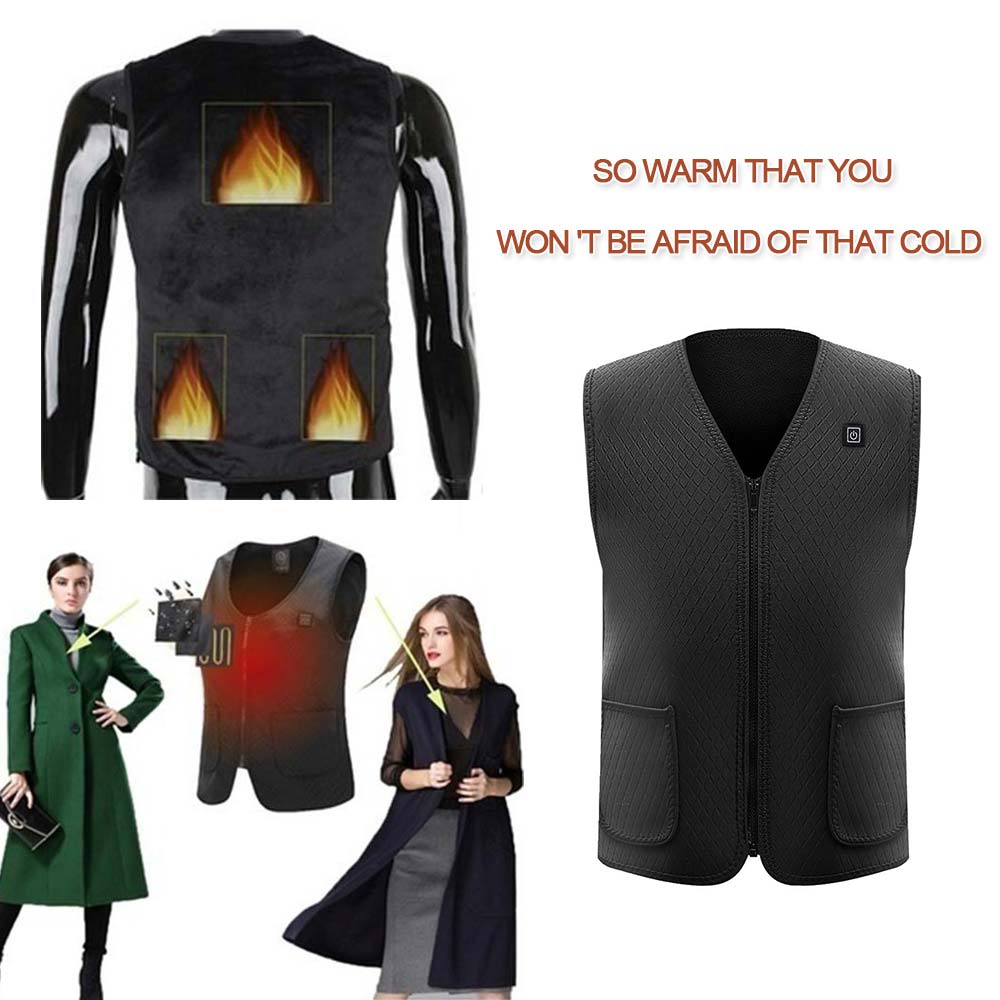 Elektrisk vest opvarmet kulfiber sort tøj fysioterapi vinter termisk usb krop varmere varm jakke opvarmet vest
