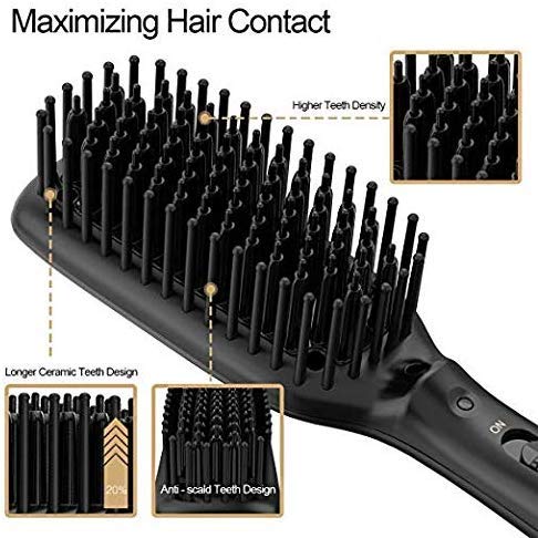 O'Bella Hair Straightener Brush Dual-Voltage 45 Second Fast Heat Up 28mm Long High Density Comb Teeth Anion