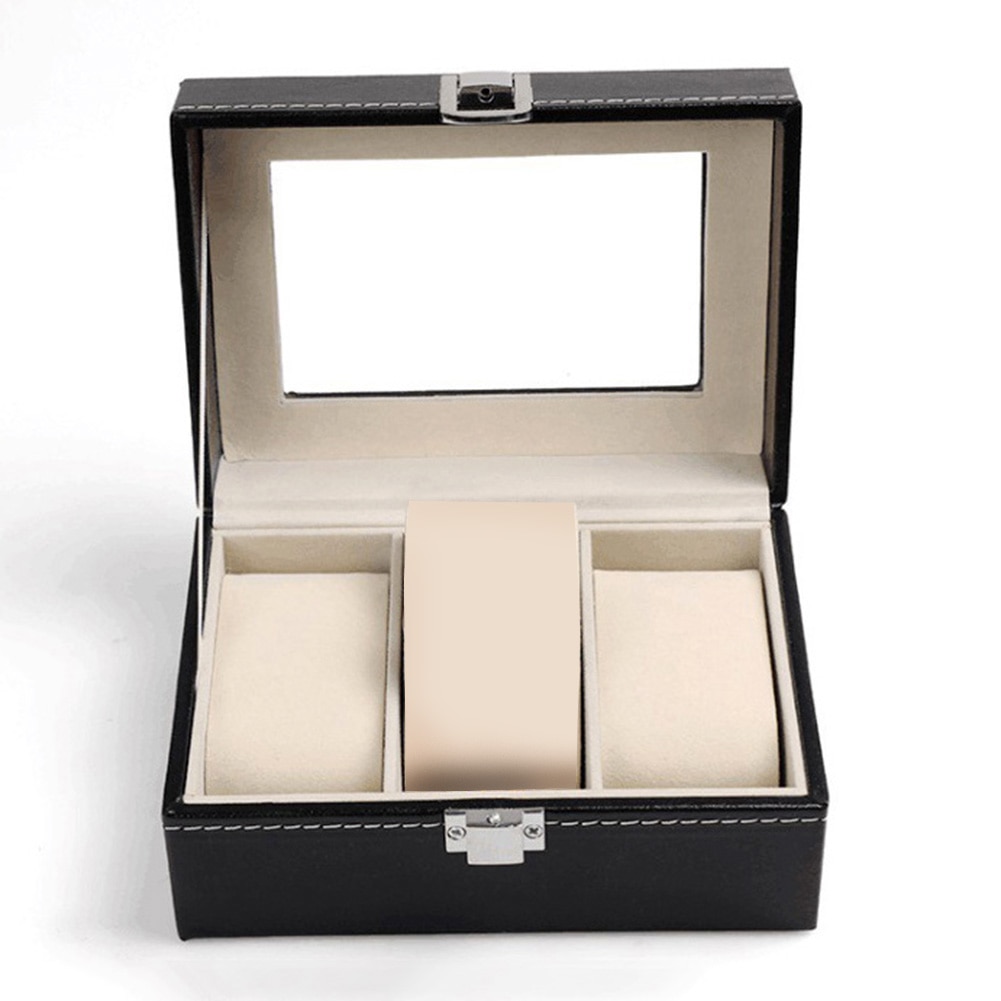 Caja para reloj, caja de almacenamiento de cuero artificial, Cajas de para joyería, organizador de cuero de imitación de alta gama, 3 ranuras para rejilla, joyero para relojes
