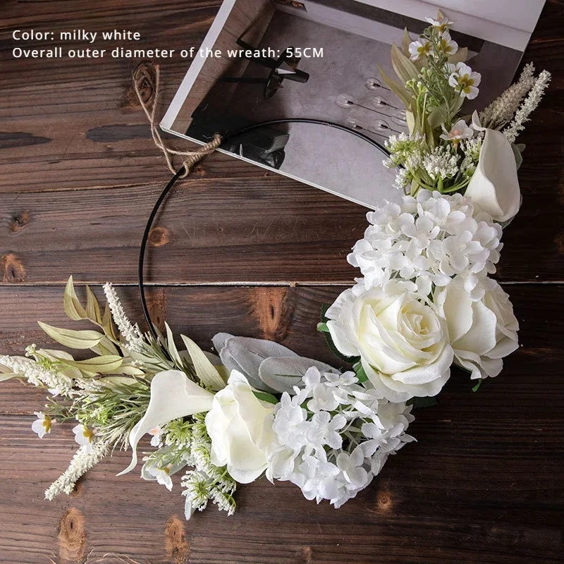 55CM Artificial Rose Ring Wall Hanging Half Ring Home Decoration Flower Wedding Supplies Wall Decoration: Default Title