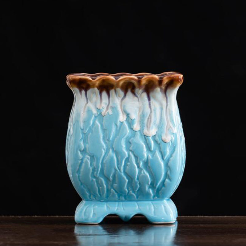 Kreative blau glasierte saftige Blumentopf große Durchmesser atmungsaktive Blumentopf Vase mit einem See Garten Garten Wohnkultur: Licht Gelb