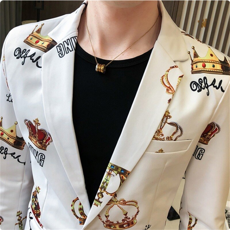 Men's Suit Jacket Spring Crown Print Wedding Dress Men's Slim Dress Spring Casual Men's Party Dress