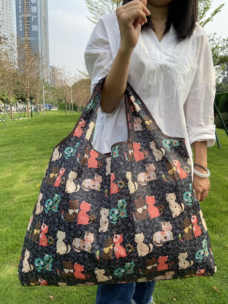 Large Size Supermarket Grocery Bag Reusable Women's Handbag 50 Lb Shopper Shoulder Bag Foldable Shopping Bag Finishing Bag