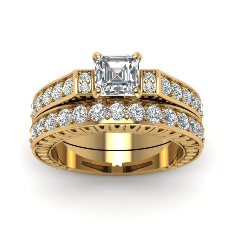 FDLK 2 pcs/set Square White Crystal Ring Anniversary Proposal Jewelry Bride Wedding Engagement Ring Set Size 5 - 12: 10