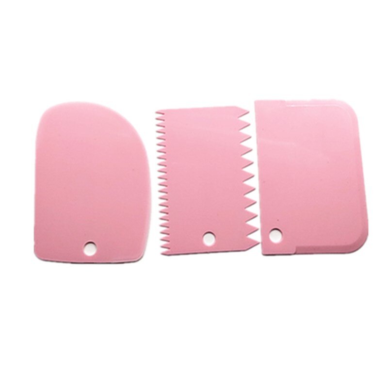 3PCS/Lot Dough Cake Cutter Slicer Spatula for Cake Cream Scraper Pasty Cutters Scraper Irregular Teeth Edge DIY Cake Tool: Pink