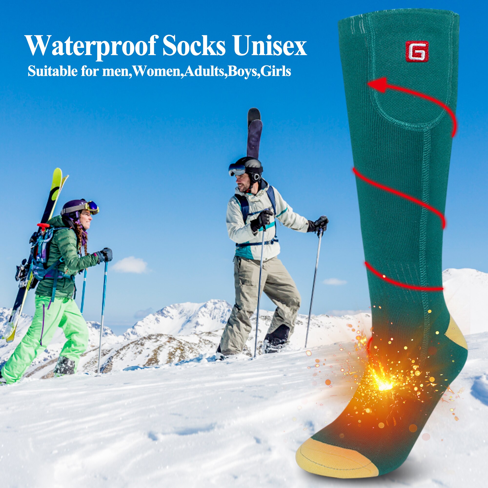 Elektriske opvarmede skisokker, vintergenopladelige varmesokker til kronisk kolde fødder, klatring på vandreture