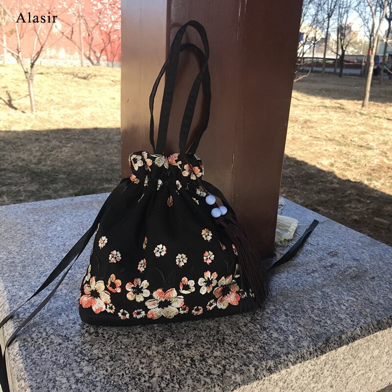Sac à main rétro alasir pour femme, style chinois, hanfu, petites fleurs brodées, en dentelle, à bandoulière, mini sac à main rétro pour femme, sacs à ficelle