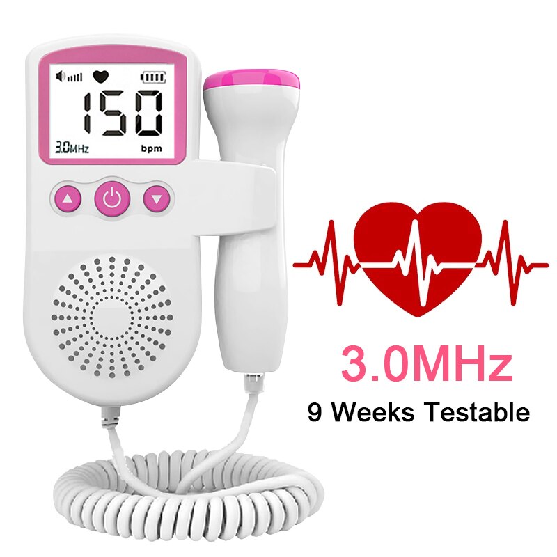 Doppler Fetal de 3,0 MHz para mujer embarazada, monitor de ritmo cardíaco Fetal, 9 semanas después, altavoz incorporado: Default Title