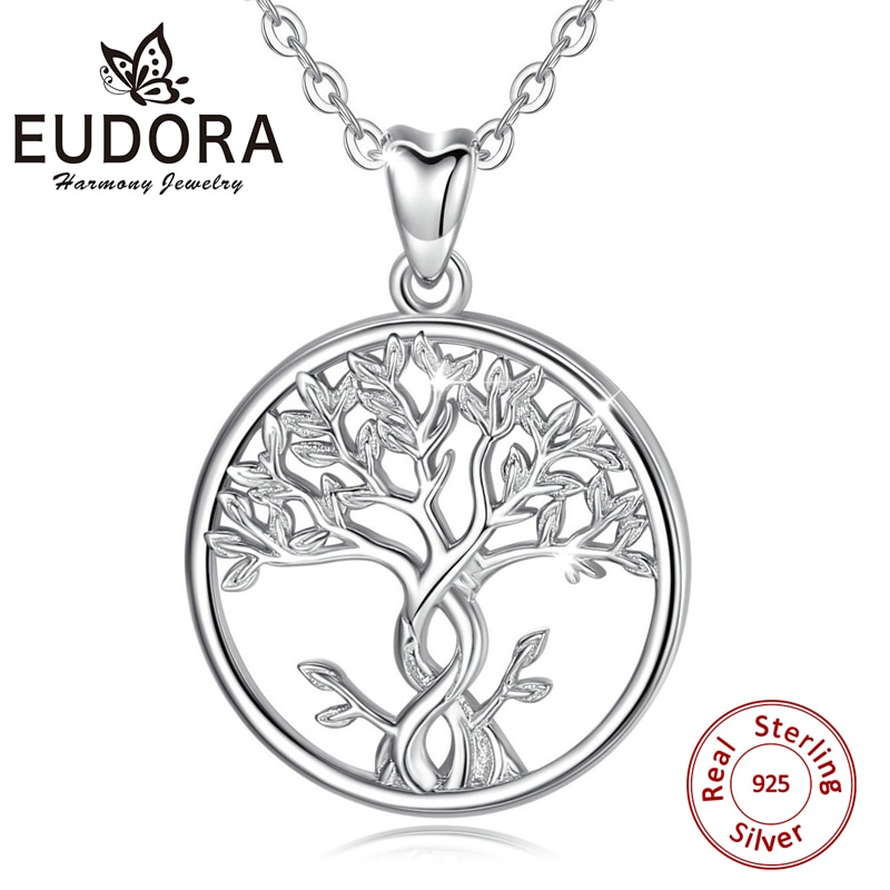 EUDORA 925 Sterling Silver Tree of Life Necklace Solid Silver Twisted Rowan Tree Charm with Silver Chain or Only Pendant CYD436