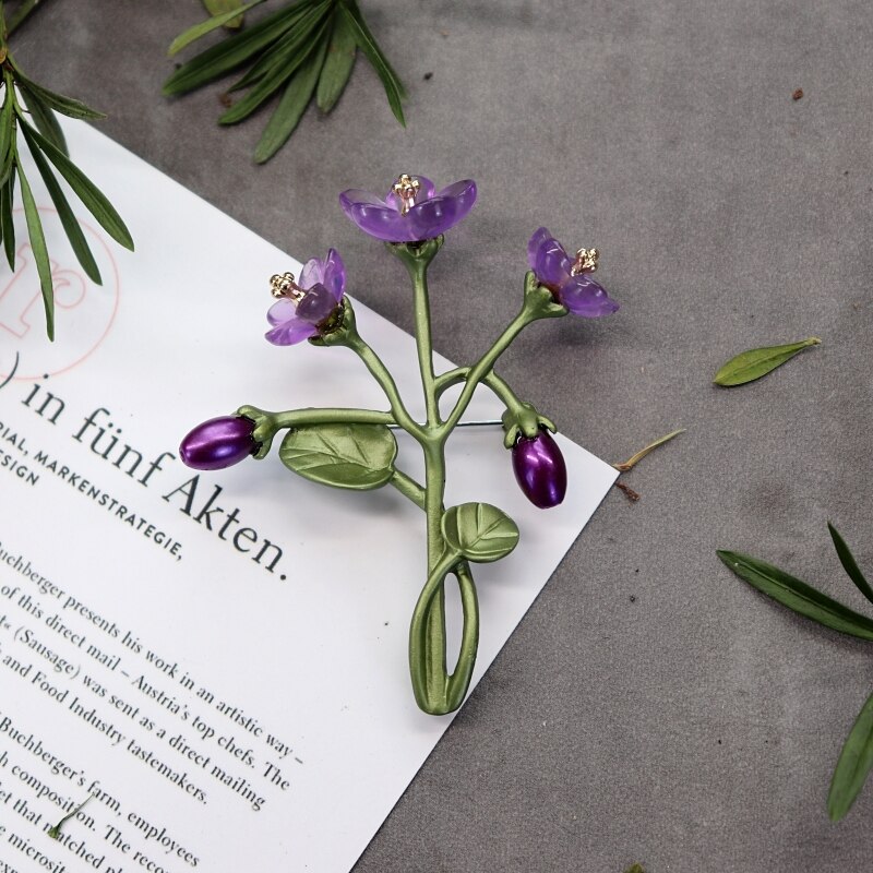 HUANZHI Vintage émail vert couleur plante perles broche arbre Lotus feuille myrtille fleur bambou broche pour femmes bijoux: 10