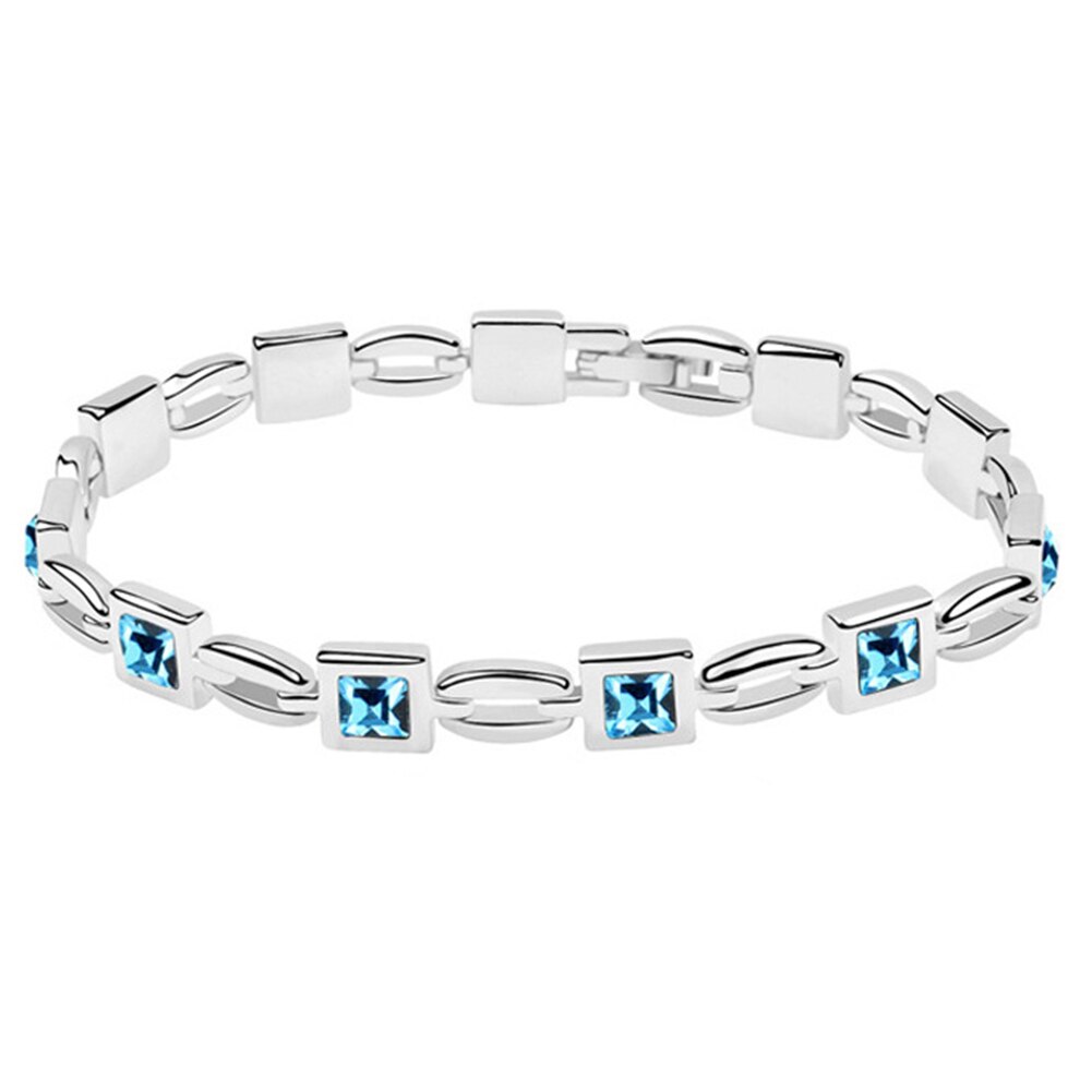Women Jewelry Bling Princess Cut Rhinestone Inlaid Bracelet Bangle