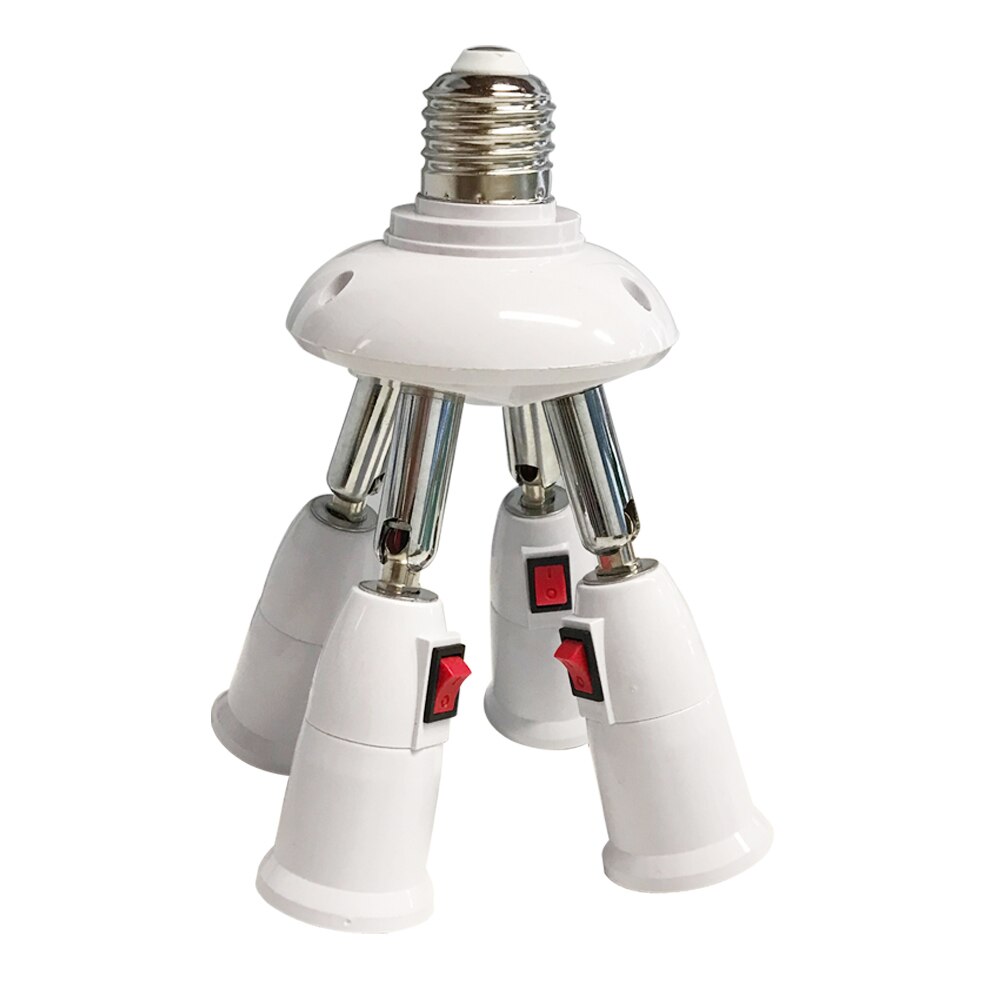 E27 splitter 3/4/5 hoder lampe sokkel justerbar led lyspære holder adapter konverter socket lampeholder: Med bryter 4 i 1