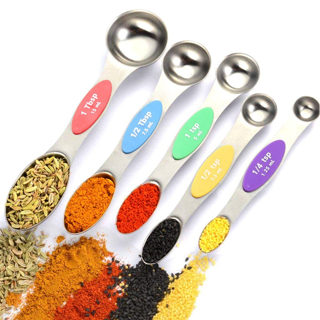 Fast ShippingPractical and Durable 5pcs Measuring Cups and Spoons Set Stainless Steel Kitchen Tool Baking Teaspoon