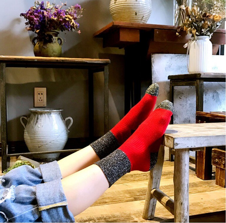 1 Pair 6 colors Shiny Long Socks Autumn and Spring Glitter silver Flanging Wild In Tube Socks