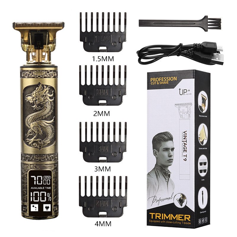 Cortadora de pelo eléctrica T9 para hombre, máquina de corte de pelo con pantalla LCD, recargable por USB, Vintage: M54-Dragon