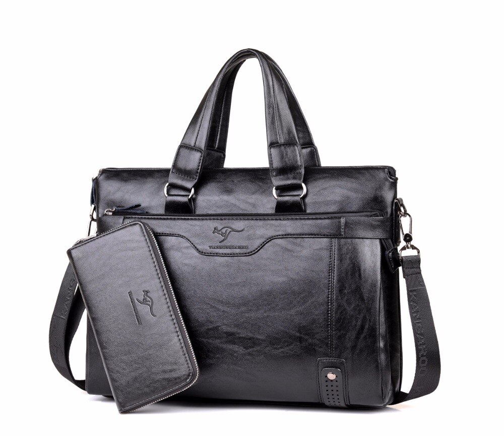 Mannen Lederen Handtassen Vintage Lederen Aktetas Laptop Schoudertas Computer Tas Mannelijke Schoudertas Heren Handtassen: black with wallet