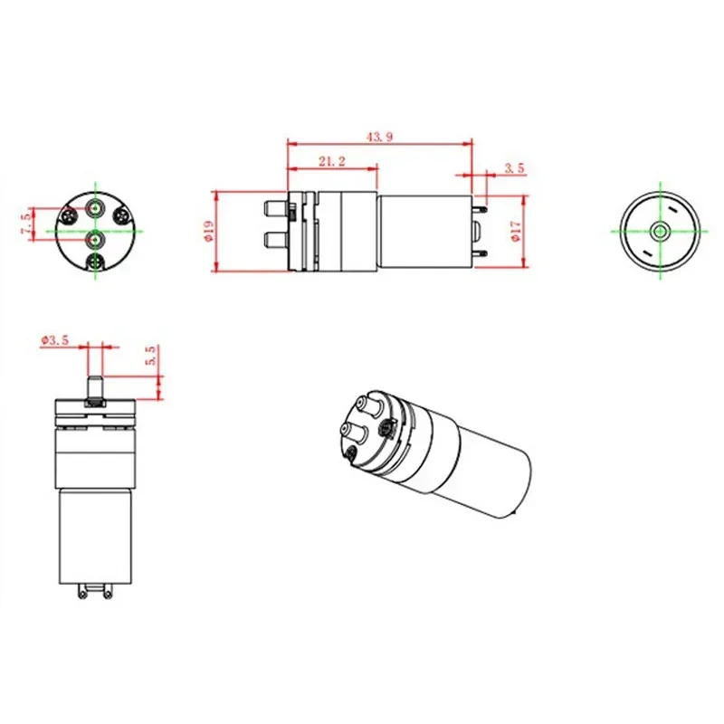 Micro waterpomp  dc 3.7v 5v 480ml/ min 130 motorpomp membraan mini onderdruk usb dubbel gat elektrische waterpomp