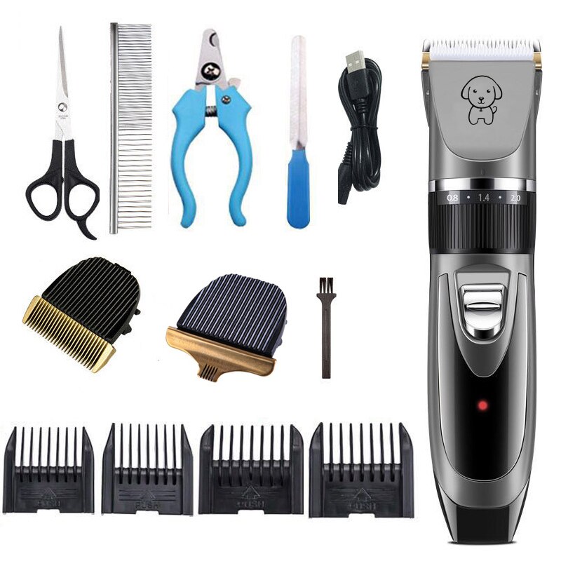 dog clippers dog hair clippers Cordless dogs grooming kit cat hair trimmer pet grooming tool USB Rechargeable Low-noise: Gray E