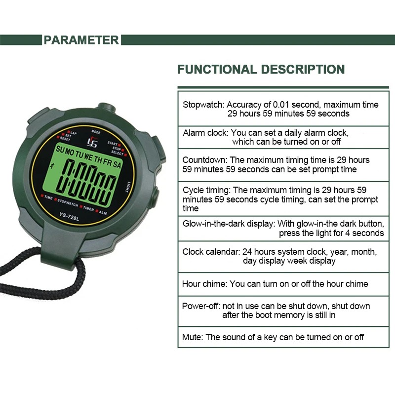 30h cronômetro portátil de bolso, precisão 0.01s, profissional, digital, esportivo, temporizador lcd, cronómetro, ferramentas