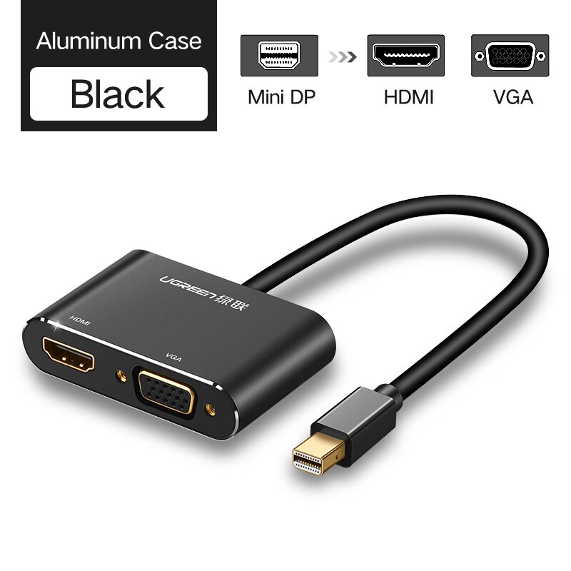 Ugreen Mini DisplayPort to HDMI VGA Adapter Thunderbolt 2 Converter DP Cable for MacBook Air 13 Surface Pro 4 Mini DisplayPort: HDMI VGA-Metal-Black