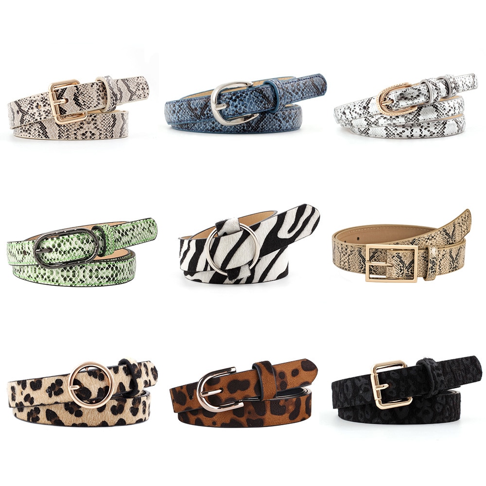 Vrouwelijke Luipaard Riem Snake Skin Zebra Print Dunne Paardenhaar Tailleband Pu Lederen Gouden Ring Hart Pin Metalen Gesp Dames Riemen