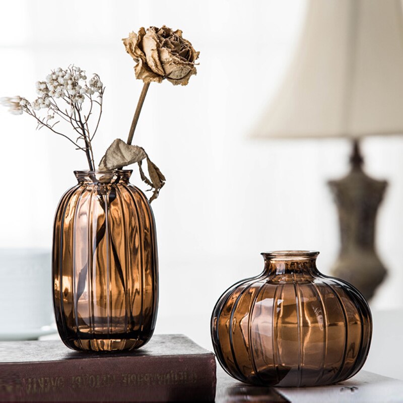 Florero tintado para sala de estar, flores secas, estilo nórdico Ins, cristal transparente, accesorios de decoración para el hogar, jarrones de flores para el hogar