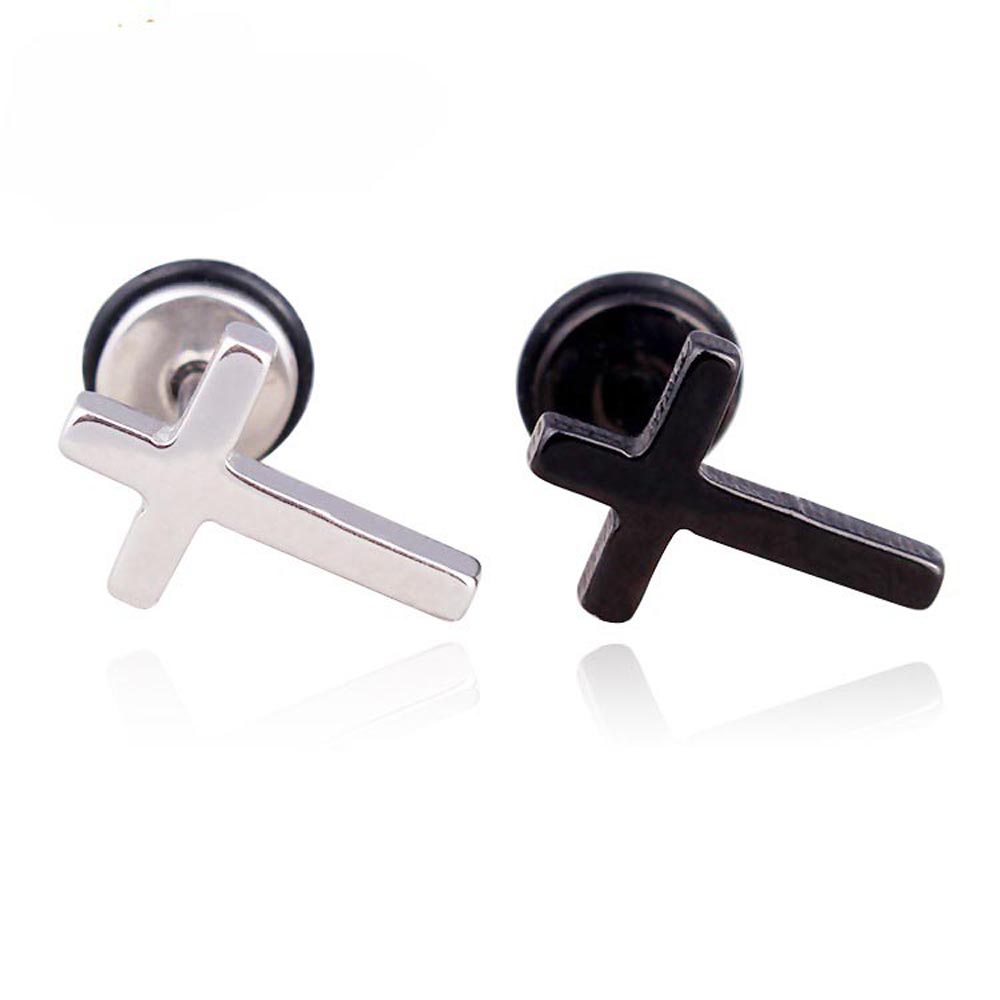 High Grade Stainless Steel Stud Earrings Anime Cross For Women Girls Geometric Ear Jewelry Birthday 2pieces
