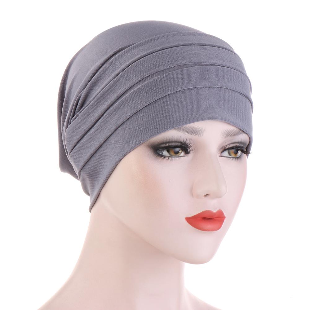 Elastic Turban Hat Solid Color Women Headscarf Bonnet islamic Inner Hijabs Cap Muslim Hijab turban africain femme hat: 4