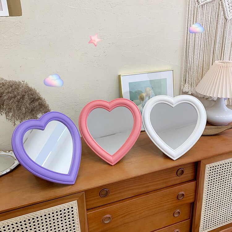 INS Love maquillage miroir bureau vanité miroir mural double usage maquillage miroir fille chambre mur décoration coeur-Sh aped miroir