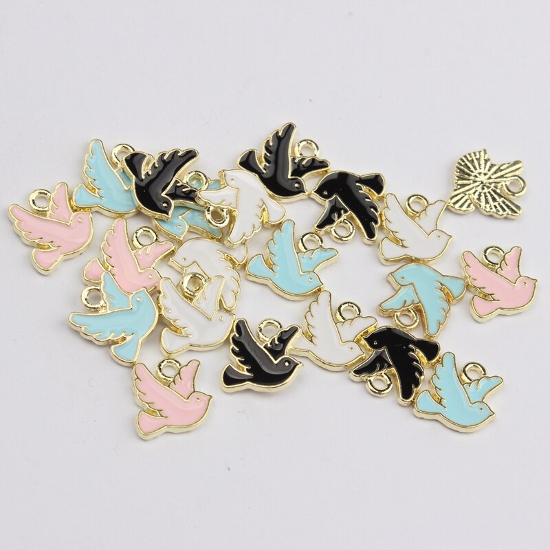 Mini pendentifs en forme de colombe de la paix, 30 pièces/lot, en alliage de Zinc, émail, 10mm