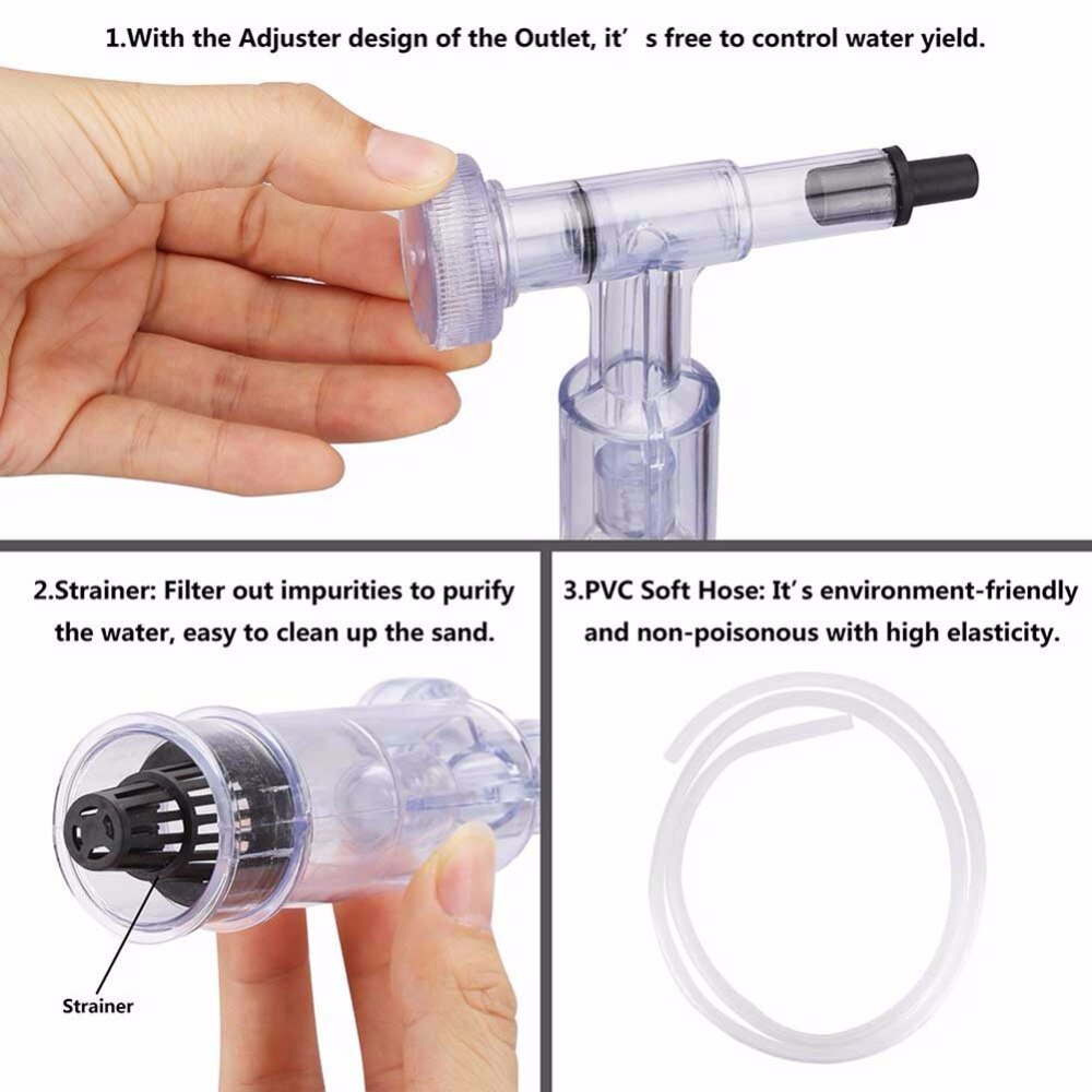Nicrew Aquarium Siphon Siphon Aquarium Reiniger Aquarium Kies Sand Reiniger Vakuum Siphon Wasser Filter mit 8L/min