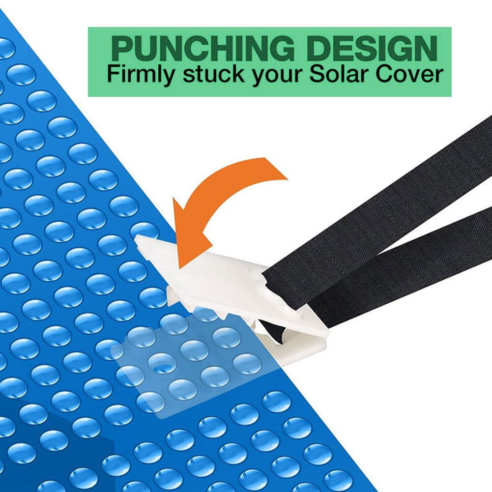 Solar Pool Cover Reel Attachment Kit 8pcs Blanket Straps &amp; 8pcs Buckles &amp; 8pcs Clips For In Ground Swimming Pool Outside