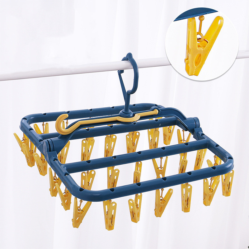 32-Clips Multifunctional Drying Rack, Foldable Side Hanger, Household Socks For Drying, Children's Hanger, Dormitory Drying Rack