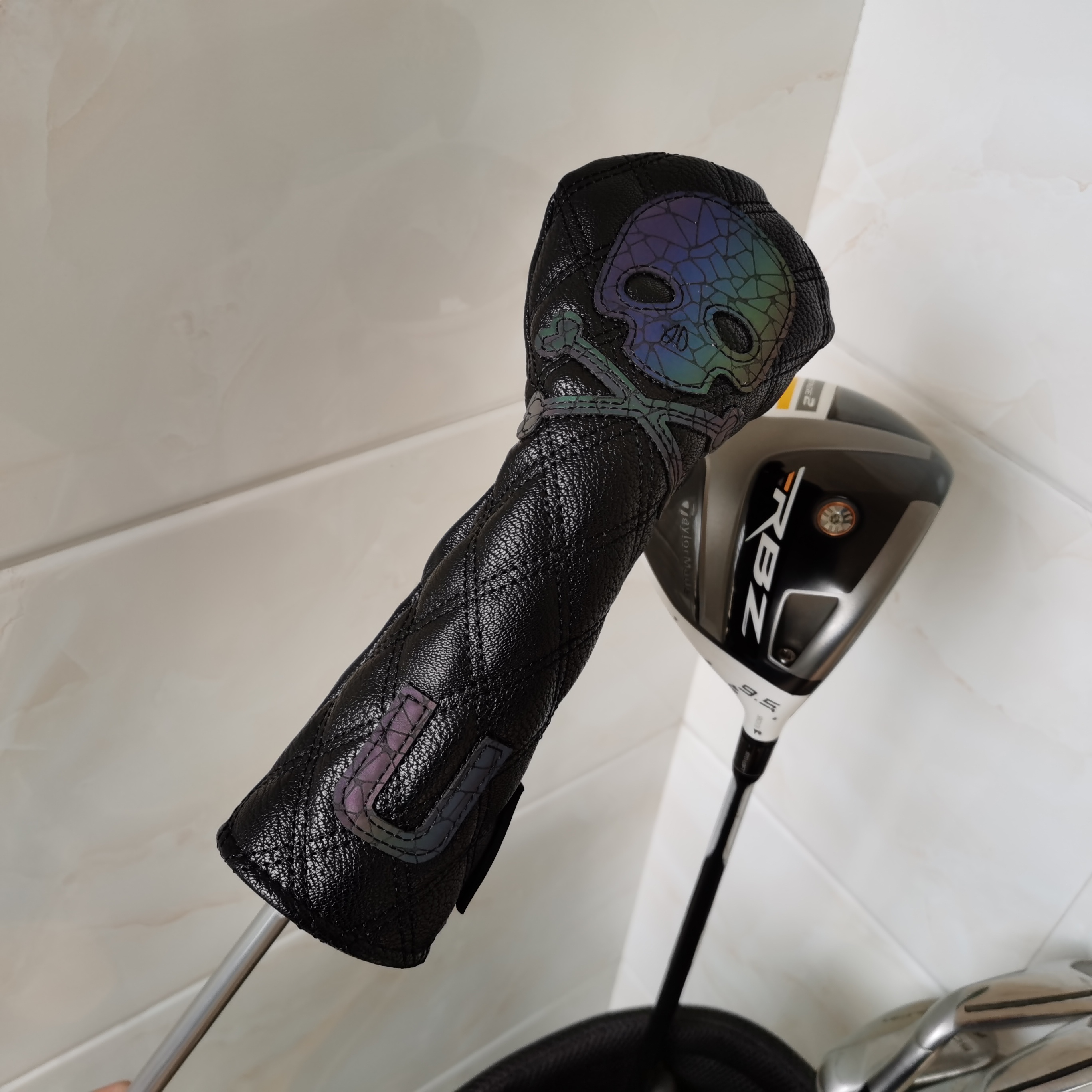 PU Leather Golf Wood Headcovers SKULL For Driver Fairways Rescue Golf Club Head Covers WHITE&amp;BLACK