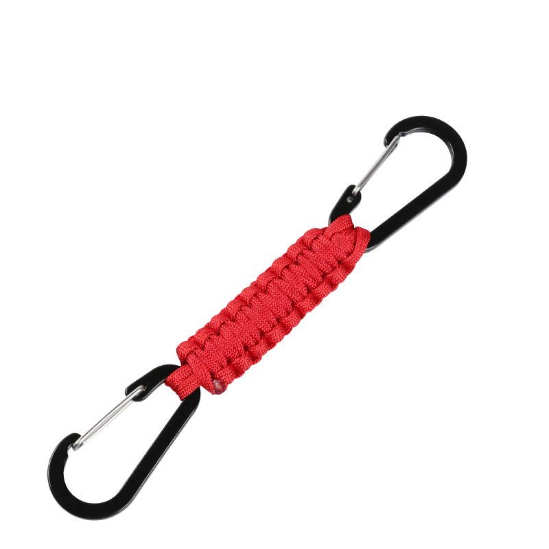 Paracord nyckelring dubbel karbinhake flätad nyckelband överlevnad nödknut verktyg för nycklar utomhus camping vandring ryggsäck: Svart
