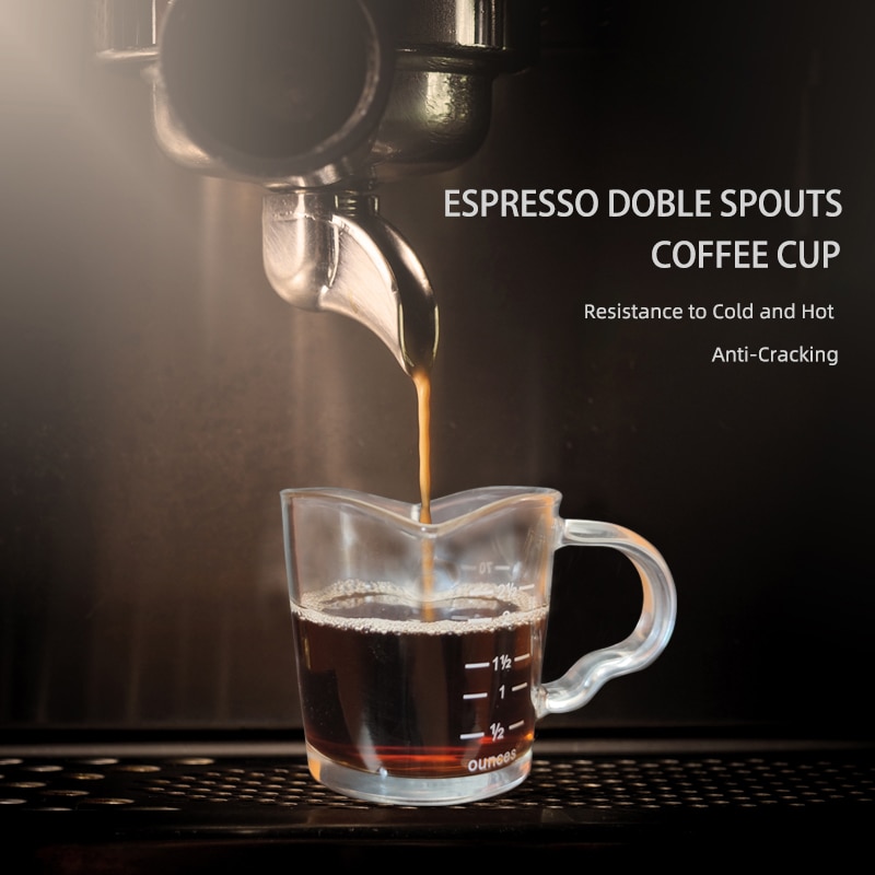 3oz/70ml Double Wall Insulated Espresso Measuring Glass Cup Mugs Shot Glass Milk Frothing Pitcher by Barista Basics with 2 Spout