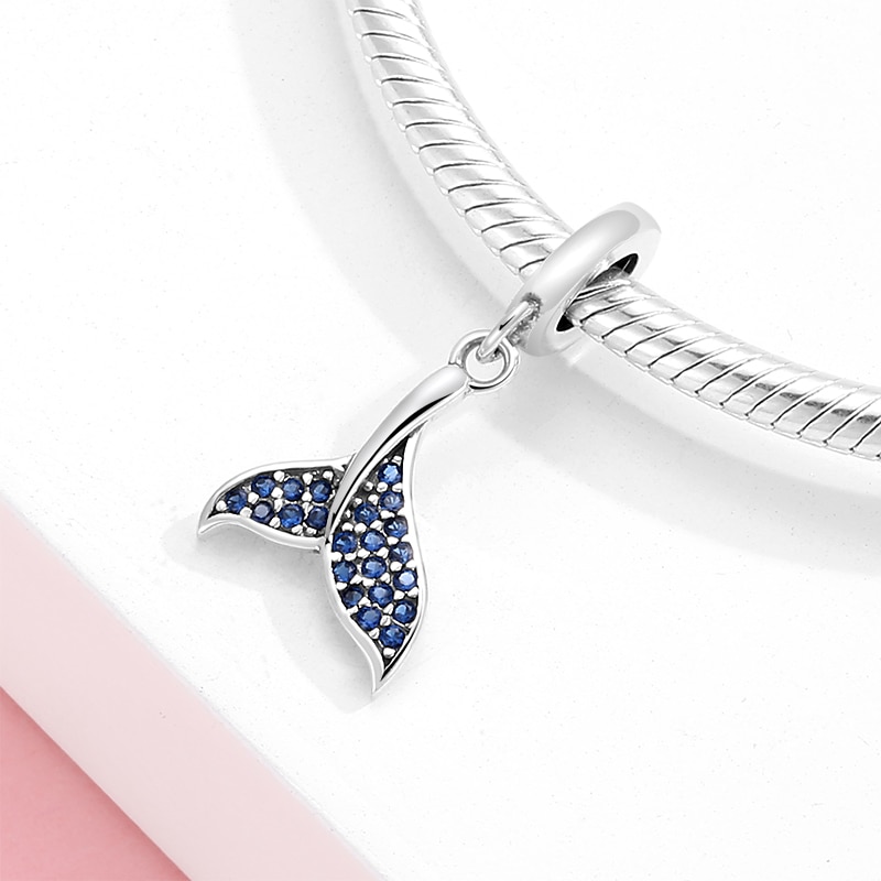 Fish tail blue zircon 925 Sterling Silver Charms For jewelry making Pendants Fit Original Charm European Bracelets