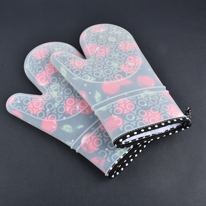 2 pc Siliconen Keuken Handschoenen Hittebestendige Ovenwanten Dikkere Siliconen Koken Handschoen Magnetron Keuken Print Handschoenen