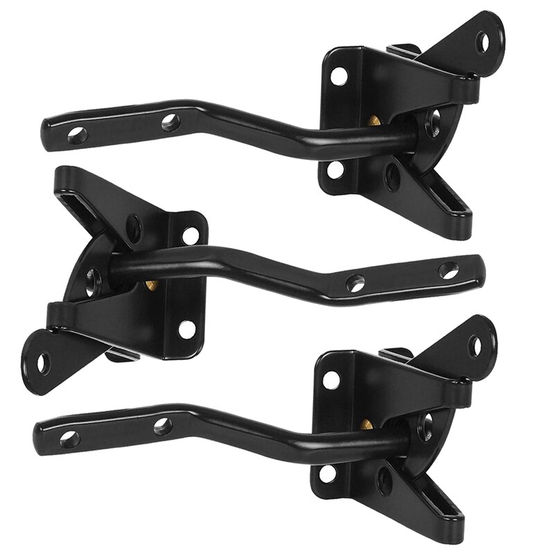 3 Pcs Zelfsluitende Poort Klink Automatische Zwaartekracht Hendel Voor Hout Hek Gate, Deurklinken, Staal, Zwart: Default Title
