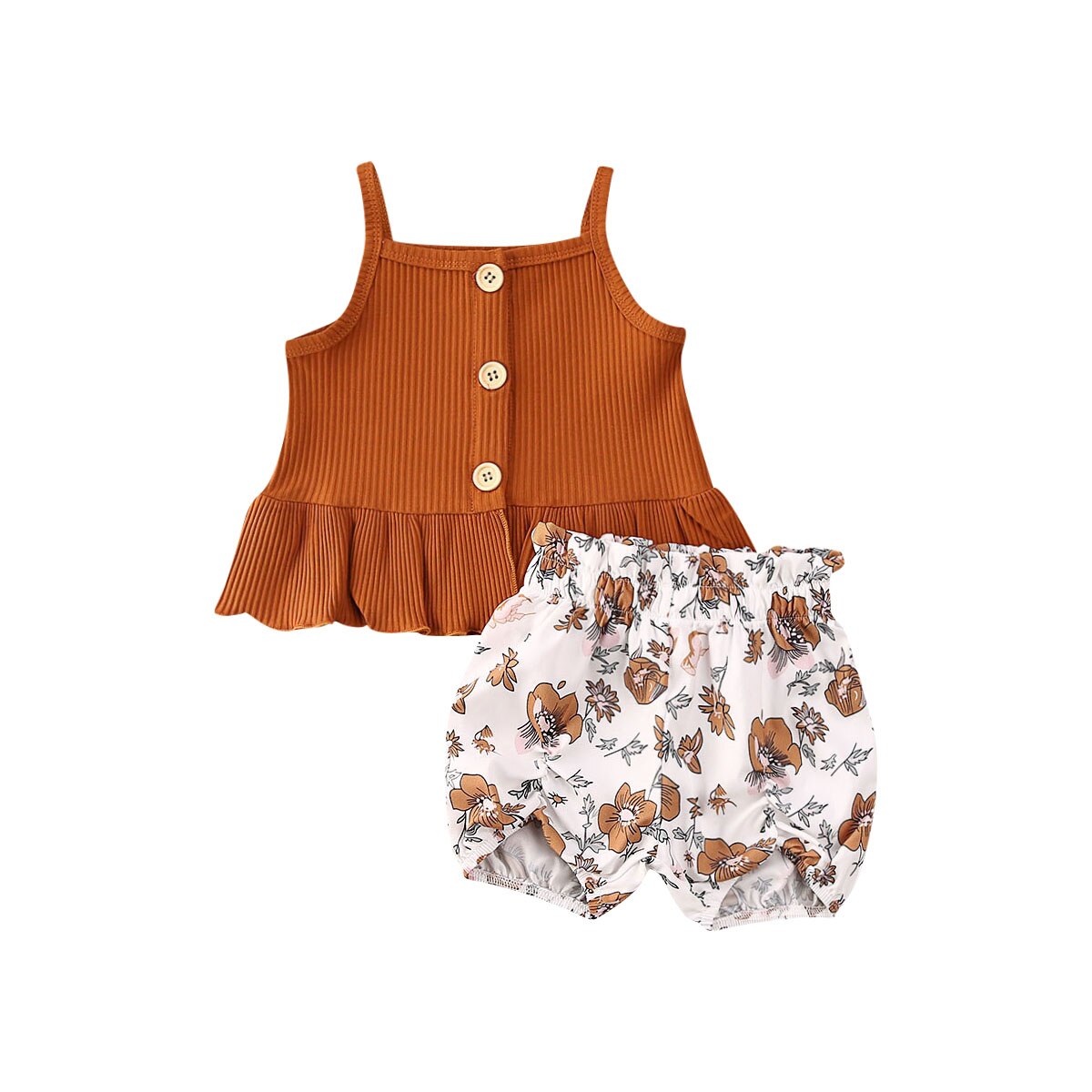 Pudcoco 2Pcs Kids Baby Meisje Kleding Mouwloze Knop Ruches Tops Jurk Bloem Shorts Broek Outfit Zomer: 2 / 5T