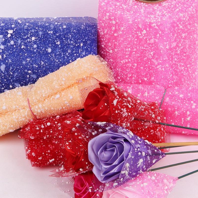 Malla de gasa de puntos de nieve utilizada para decoración de bodas, embalaje de flores, embalaje de ramo de dibujos animados, materiales hechos a mano DIY 15cm * 15m